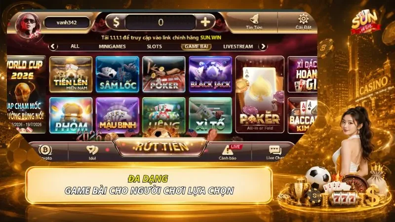 Đa dạng game bài cho người chơi lựa chọn